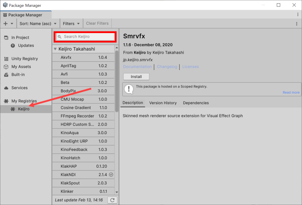 "How to Add Scoped Registries and Install Packages in Unity, Step 2"