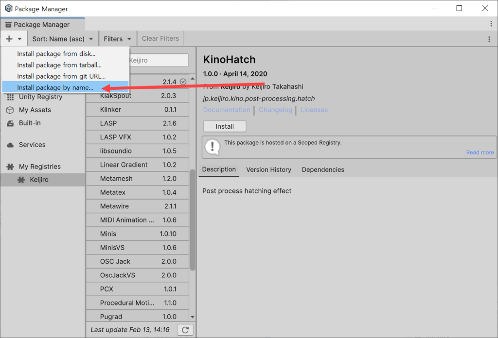 "How to Add Scoped Registries and Install Packages in Unity, Step 3"