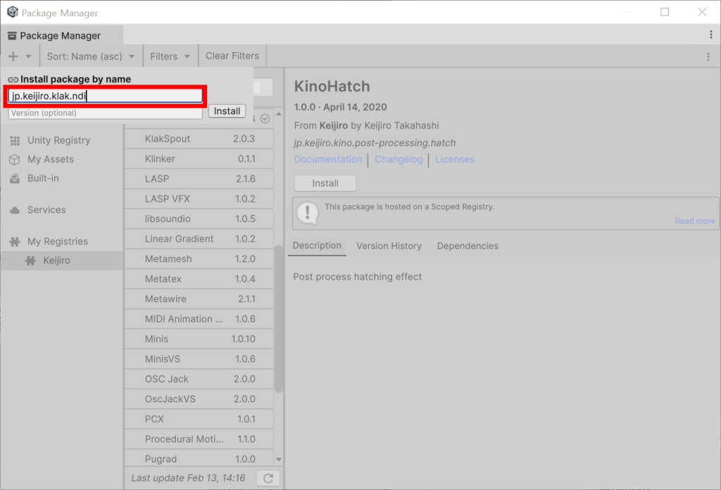 "How to Add Scoped Registries and Install Packages in Unity, Step 4"