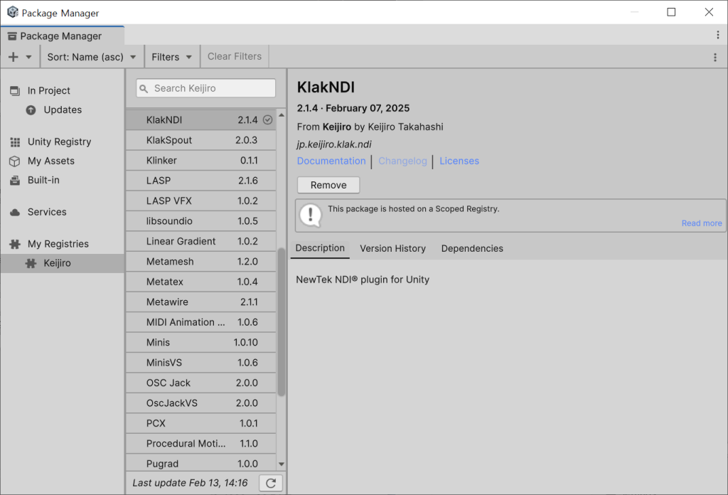 "How to Add Scoped Registries and Install Packages in Unity, Step 5"